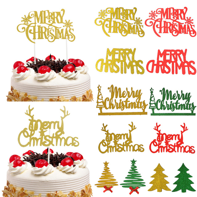 Merry Christmas Cake Topper Cupcake Toppers Flags DIY Cake for Christmas Ornaments Decorations Party Needs