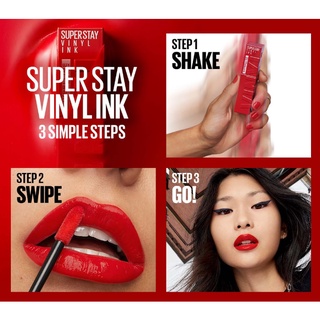 [พร้อมส่ง-ขายส่ง]MAYBELLINE New York SUPER STAY VINYL INK 4.2ml ลิควิดลิปสติกเนื้อไชน์ที่สุดของความแวววาว ติดทนนานของแท้