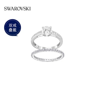 Swarovski ชุดแหวนคู่รัก วางซ้อนกันได้ เรียบง่าย ของขวัญสําหรับเด็กผู้หญิง