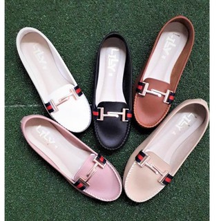 Size 36-45 รองเท้าคัทชู แบบสะพานโค้งริบบิ้น หนังนิ่ม Lily Shoes