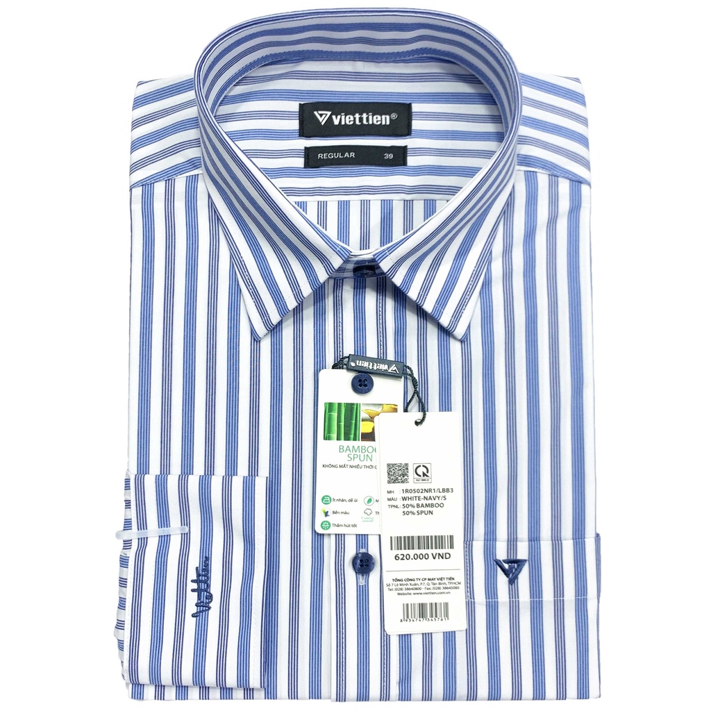 Viettien - เสื้อเชิ้ตแขนยาวผู้ชายลายทาง 1R0502 - เสื้อเชิ้ตสํานักงานธรรมดา Viet Tien