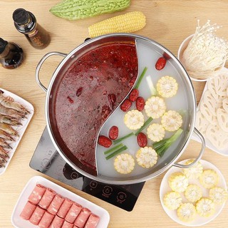 หม้อชาบูสแตนเลส 2 ช่อง พร้อมฝาปิด 30 cm หม้อสุกี้ หม้อชาบู HOT POT สแตนเลส304