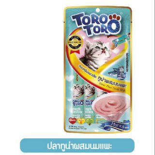 Torotoro แมวเลียแพ็คเล็ก5ชิ้น สีมิ้น รสปลาทูน่าผสมนมแพะ(​5​ชิ้น)