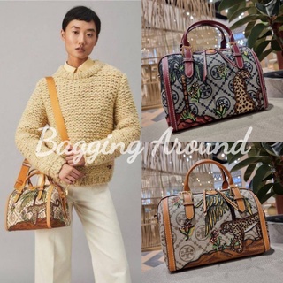 TORY  T MONOGRAM JACQUARD EMBROIDERED DUFFLE