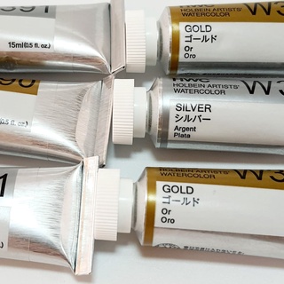 สีน้ำโฮลเบน (โฮลุเบน) เฉดสี สีทอง-สีเงิน  Series C 15มล Holbein artist watercolor Gold-Silver shade 15ml ホルベイン水彩絵具