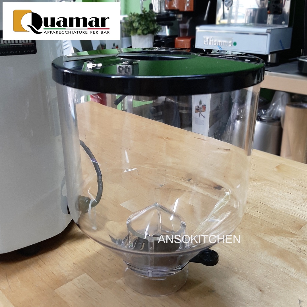 Quamar Hopper โถเมล็ดกาแฟ ขนาดมาตรฐาน 1.2 กก. พร้อมฝาและลิ้น ของแท้ สำหรับเครื่องบดกาแฟ Quamar รุ่น 