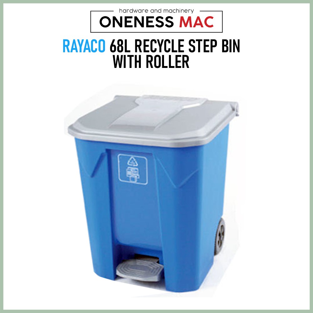 RAYACO 68L Recycle Step Bin พร้อมลูกกลิ้ง / ถังเก็บขยะ / ถังขยะ - สีฟ้า
