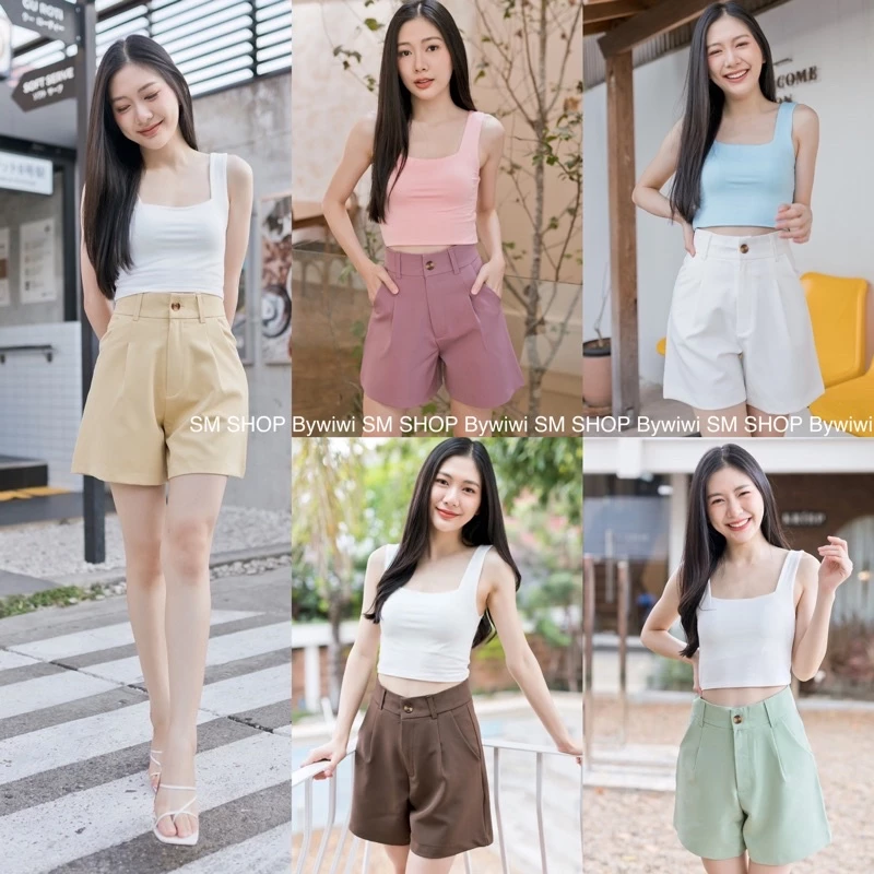 🌈รุ่น B1🌈 พิเศษ!กางเกงขาสั้นทรงบอย กระดุมหน้า ผ้าไอวี่หรือผ้าเปเป้ ราคาถูกS-2XL มีบริการเก็บปลายทาง
