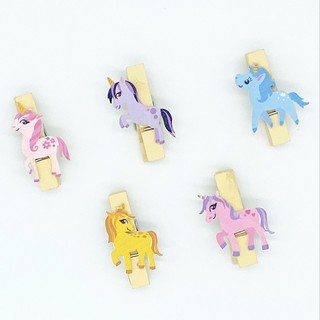 ตัวหนีบไม้ ยูนิคอร์น Unicorn wooden pin paper clip bookmark Metal Office School