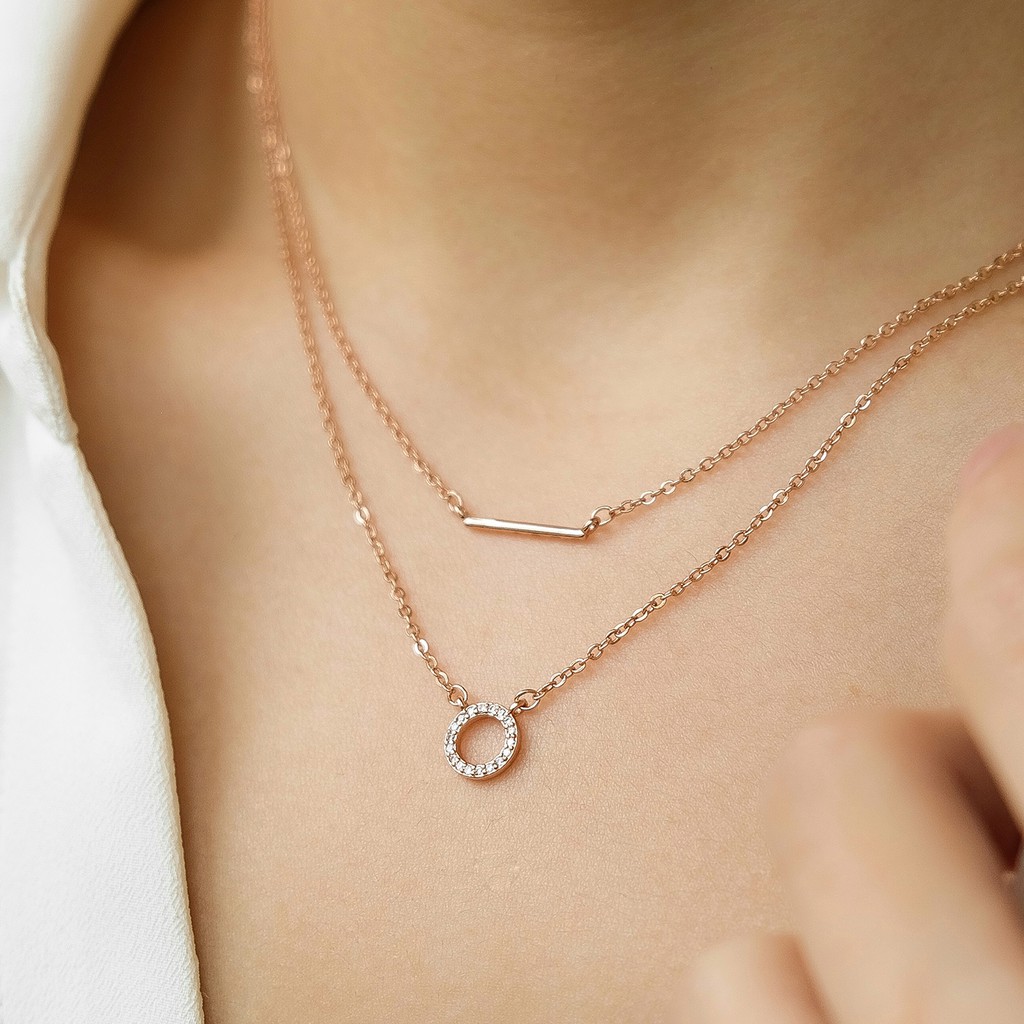 Zirconia Round Bar Dainty Layered สร้อยคอ