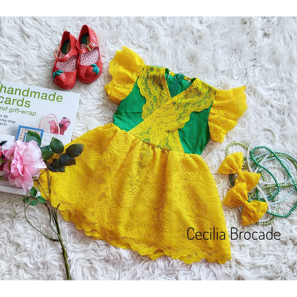 HIJAU CECILIA DRESS FOR 3-4 YEAR OLD CHILDREN สีเหลือง COMBI GREEN APPLE {พร้อมสต็อก}
