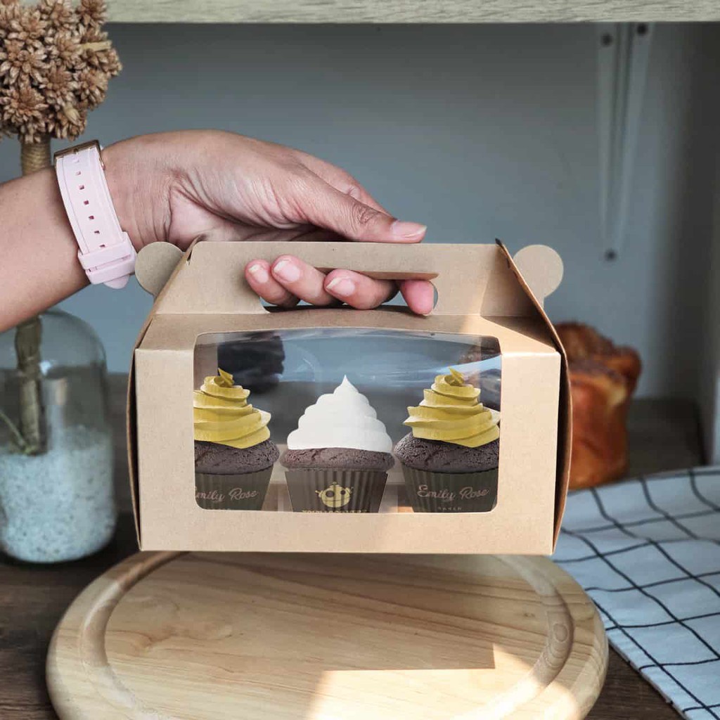 Goodboxpack (20ใบ/แพ็ค)กล่องกระดาษ มีหูหิ้ว กล่องเบเกอรี่ กล่องของฝาก กล่องของขวัญ มี2ขนาด