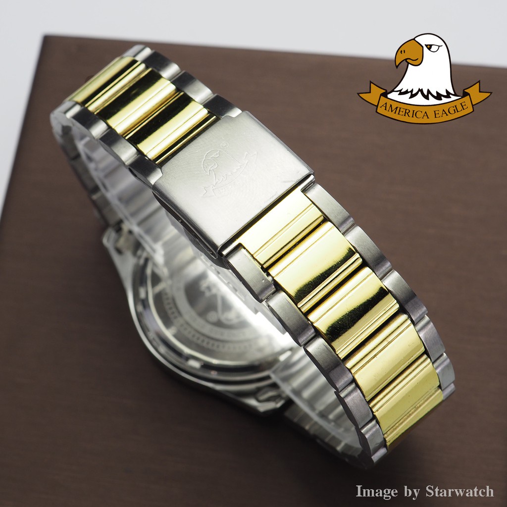 ۞AMERICA EAGLE นาฬิกาข้อมือสุภาพบุรุษ สายสแตนเลส รุ่น AE050G - SilverGold/White