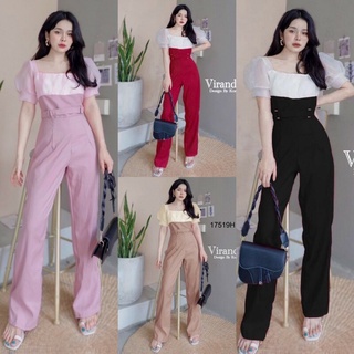 Jumpsuit จั้มสูทสีพื้น อกจีบย่น MM17519 Jumpsuit Solid color jumpsuit, pleated chest.