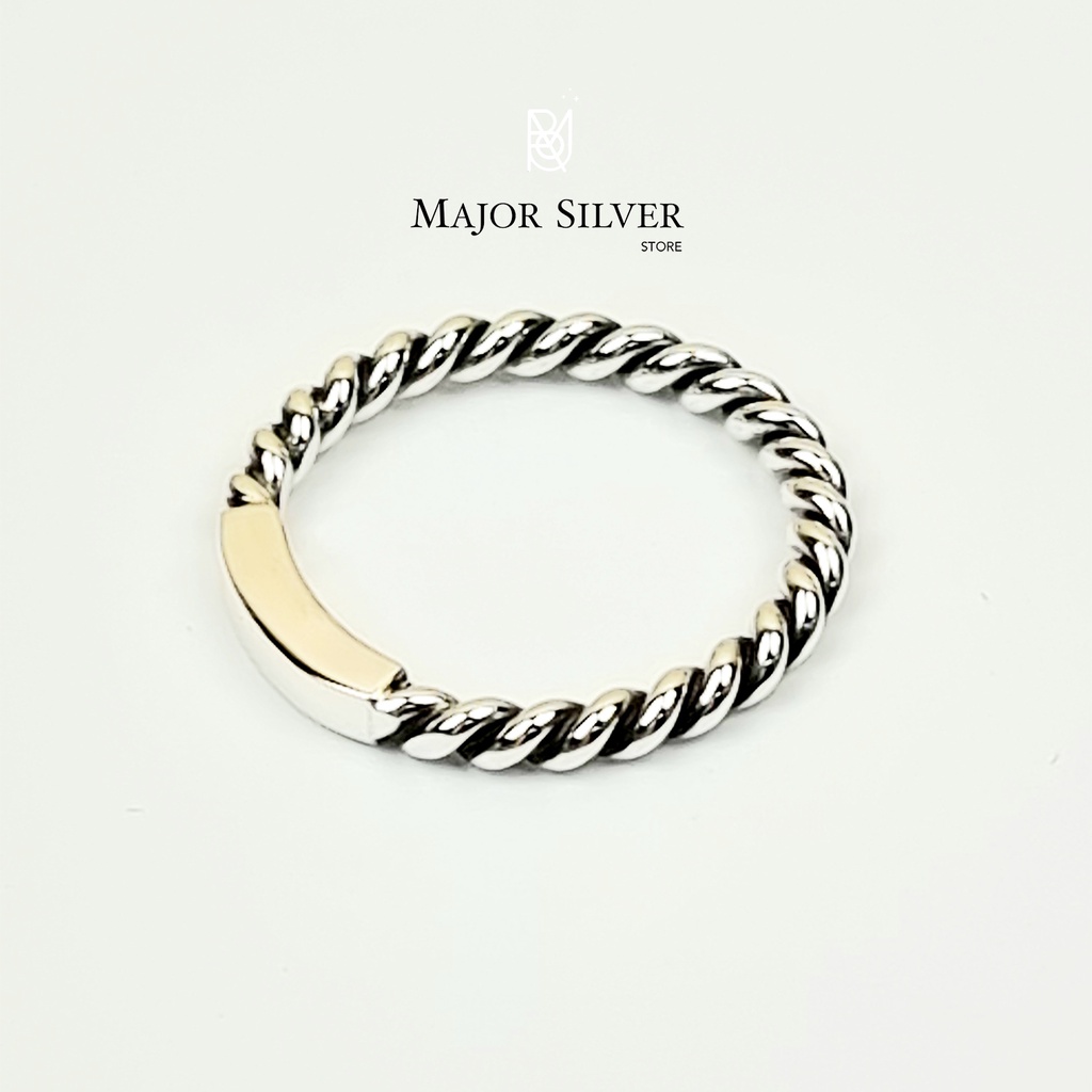 แหวนเกลียวหัวแท่ง 3มิล รมดำ / เงินแท้92.5% แฟชั่น ดีไซน์โมเดิร์น สไตล์วินเทจ : E-TW1.4-Sq-3