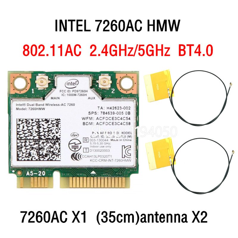 ไร้สายDual Band Wireless Intel AC7260 7260HMW Intel 7260AC 867Mbps Half ...