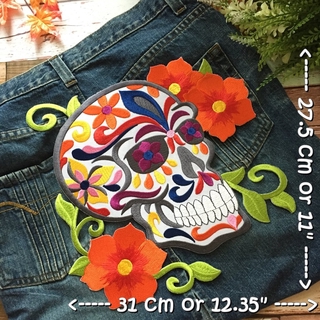 กะโหลก Sugar skull Mexican ไบค์เกอร์ ตัวรีดติดเสื้อ อาร์มรีด อาร์มปัก ตกแต่งเสื้อผ้า หมวก กระเป๋า แจ๊คเก็ตยีนส์ Embro...