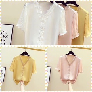 🌸🌸เสื้อทำงาน_เสื้อแขนสั้น สีหวานๆ🌼🌼 📮พร้อมส่ง