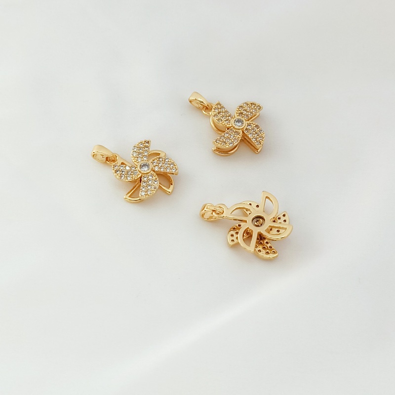 จี้สร้อยคอ รูปกังหันลม หมี ใบโคลเวอร์สี่แฉก ชุบทอง 14k ประดับเพทาย แฮนด์เมด DIY