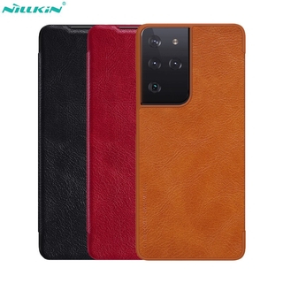 Nillkin เคสโทรศัพท์หนังแบบพลิกตั้งได้สําหรับ Samsung Galaxy S21 Ultra Cover Qin