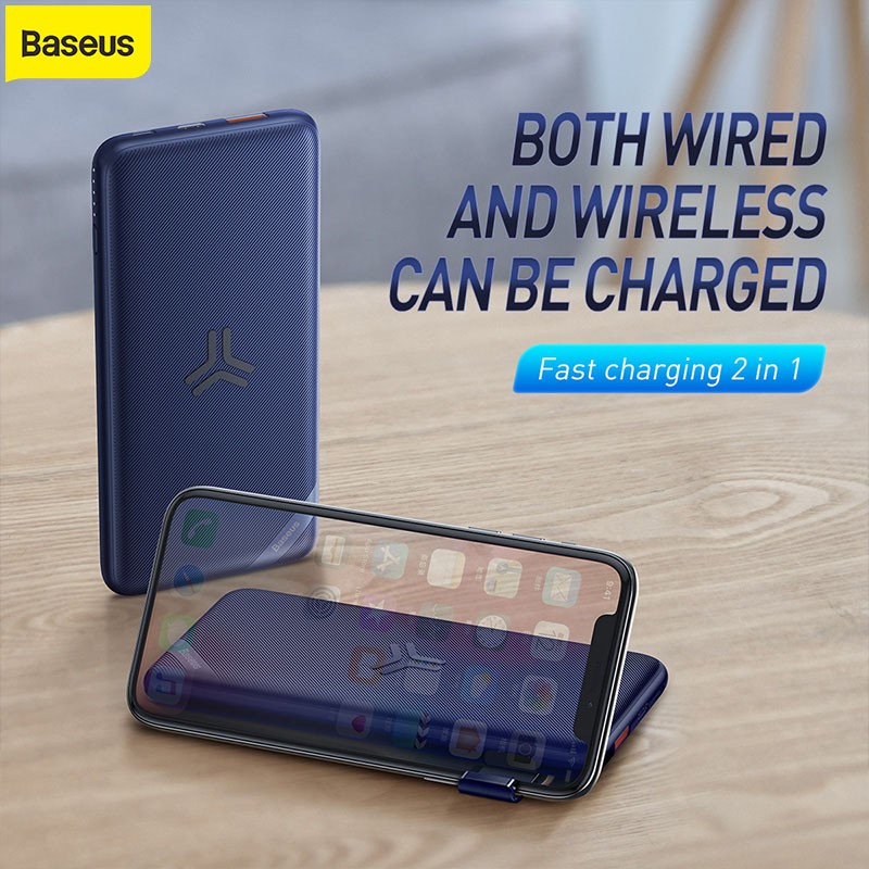 Baseus 10000mAh Power Bank Qi Wireless Charge USB PD Fast Charging Powerbank Slim Portable External Battery Pack