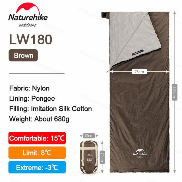 รุ่นใหม่ สีใหม่ ถุงนอน Naturehike Sleeping bag รุ่น LW180 ไซส์ใหญ่ XL ห่มสบาย พับได้เล็ก น้ำหนักเบา
