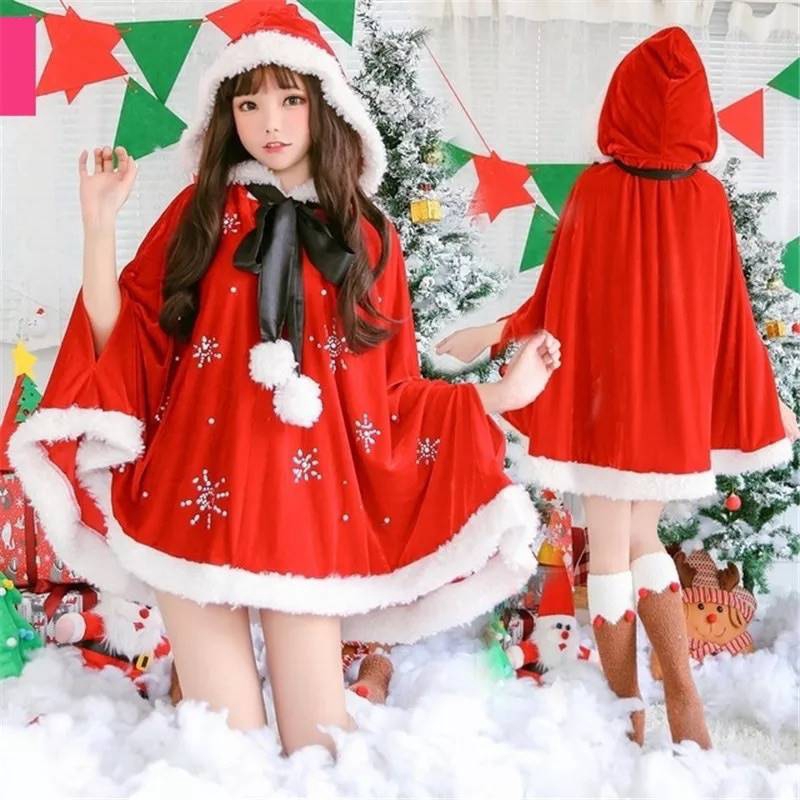 ลดแรง โค้ดส่วนลด 50.- JTON12MA พร้อมส่ง ชุดแซนตี้ผู้ใหญ่ ชุดผ้าคลุม ลายเกร็ดหิมะ คริสต์มาส แฟนซี เดร