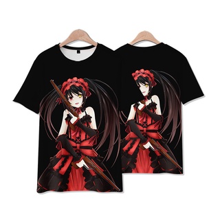 ใหม่ เสื้อยืดลําลอง แขนสั้น มีฮู้ด พิมพ์ลายอนิเมะ DATE A LIVE Tokisaki Kurumi 3D ทรงหลวม สไตล์ญี่ปุ่น สําหรับผู้ชาย และผ