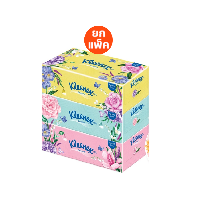 คลีเน็กซ์ กระดาษเช็ดหน้า หนา2ชั้น กลิ่นอโรม่า 120แผ่น 3 กล่อง Kleenex Facial Tissue (2Ply) Aroma Scented Box Pack3