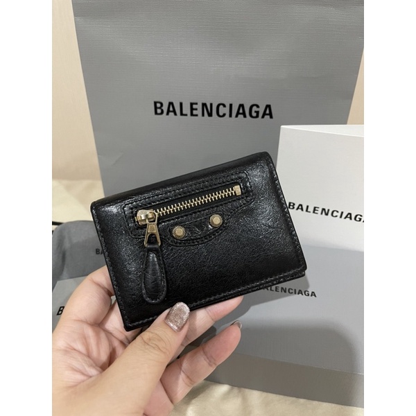ของแท้100% กระเป๋าใส่บัตร มือสอง balenciaga card holder สีดำ ghw