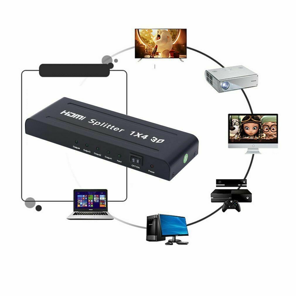 กล่องแยกสัญญาณ Splitter รุ่น HDMI 1 ออก 4 Full HD 1080P 3 D Verion 1.4 (Black)