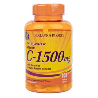 แท้💯% Holland &amp; Barrett Timed Release Vitamin C With Wild Rose Hips 100 Caplets 1500mg