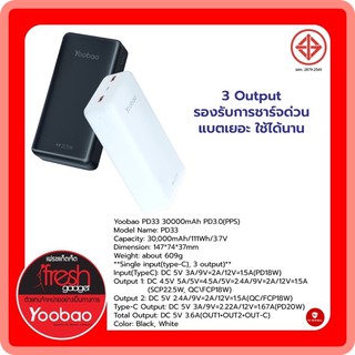 Yoobao PD33 30000mAh PD3.0(PPS)3 Output รองรับการชาร์จด่วน แบตเยอะ ใช้ได้นาน