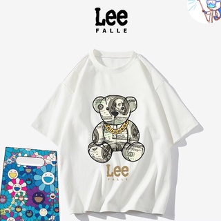 Leefalle เสื้อแขนสั้น ผ้าฝ้าย พิมพ์ลาย ทรงหลวม แฟชั่นคู่รัก