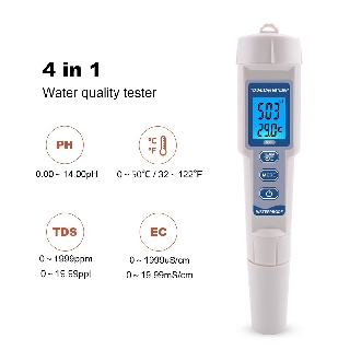 เครื่องทดสอบคุณภาพน้ำปากกาแบบพกพา PH Meter TDS/EC/PH/อุณหภูมิ 4 In 1 เครื่องตรวจจับความแม่นยำสูงพร้อม ATC การชดเชยอุณหภูมิ