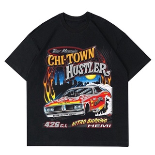 เสื้อยืดสีขาวเสื้อยืด พิมพ์ลาย Hustler CAR | เสื้อยืด ลาย RACING CAR HUSTLE FIRE | เสื้อยืด ลายรถแข่ง | เสื้อผ้าสีดํา ขน