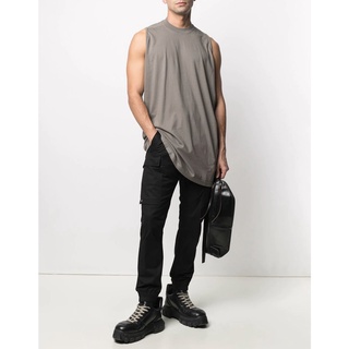 R RICK OWEN เสื้อยืดแขนกุด คอกลม สีเทา สีเขียว แฟชั่นสําหรับวัยรุ่น