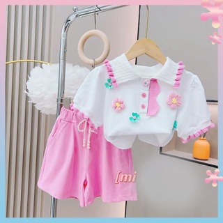 Girls T-shirt set summer 2022 summer new childrens medium and big childrens fashionable western style Polo short sleeve two-piece set