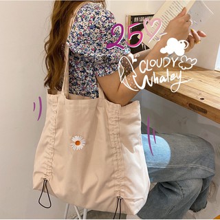 🐋Cloudy.Whaley☁️ Daisy Tote กระเป๋าผ้าปักลายดอกเดซี่ ดีเทลรูด + ซับใน [พร้อมส่ง]