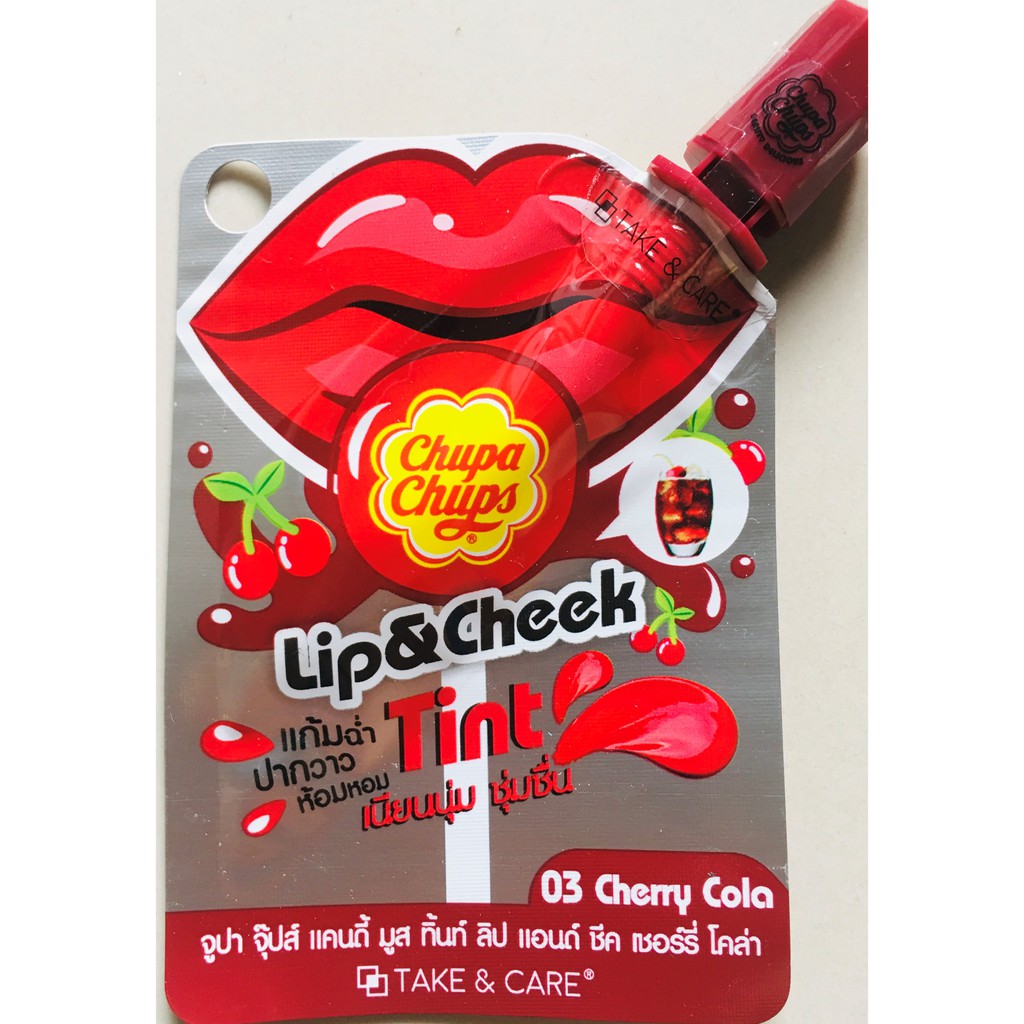 chupa chups Lip cheek  ลิป แอนด์ ชีค กลิ่น เชอรี่โคล่า ขนาด 3 g. แพ็ค 3