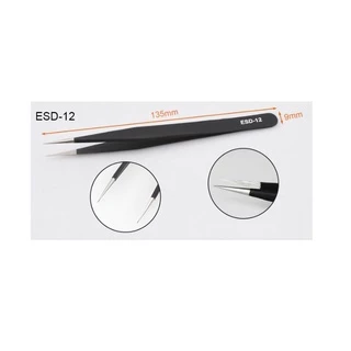 แหนบ สแตนเลสสตีล (ป้องกันไฟฟ้าสถิต) Tweezer ESD-12 ปลายหัวแหลม ตรง / ESD-15 ปลายหัวแหลม โค้ง