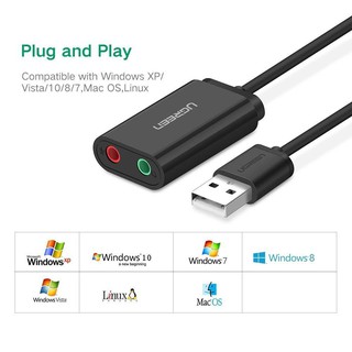 UGREEN รุ่น 30724 CABLE (สายยูเอสบีออดิโอ) UGREEN USB 2.0 TO EXTERNAL SOUND ADAPTER 0.3 METER รับประกันนาน 2 ปี