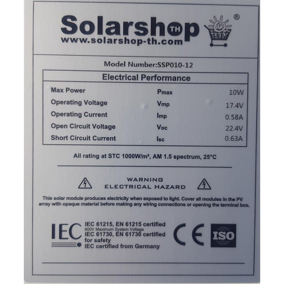 Image # 2 of Review แผงโซล่าเซลล์ 10W Poly Solarshop