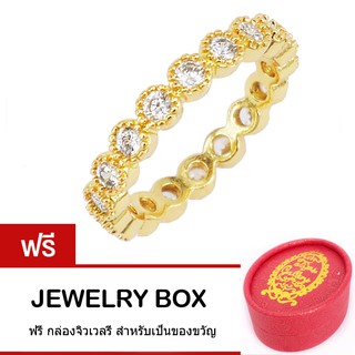 Tips Gallery แหวน เงิน 925 หุ้มทองคำแท้ 24 K ฝัง เพชรCZ 1กะรัต Brilliant Diamonds Eternity TRS073 พร้อมกล่องโบว์การ์ด