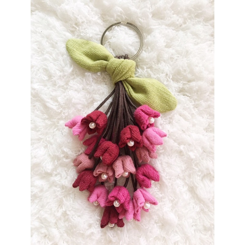 พวงกุญแจ ดอกแก้ว ดอกไม้ผ้า Handmade