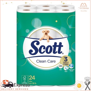 สก๊อตต์ คลีนแคร์ กระดาษชำระ 3 ชั้น 24 ม้วน x1 แพ็คScott Clean Care 3-Ply Toilet Paper 24 Rolls x1 Pack