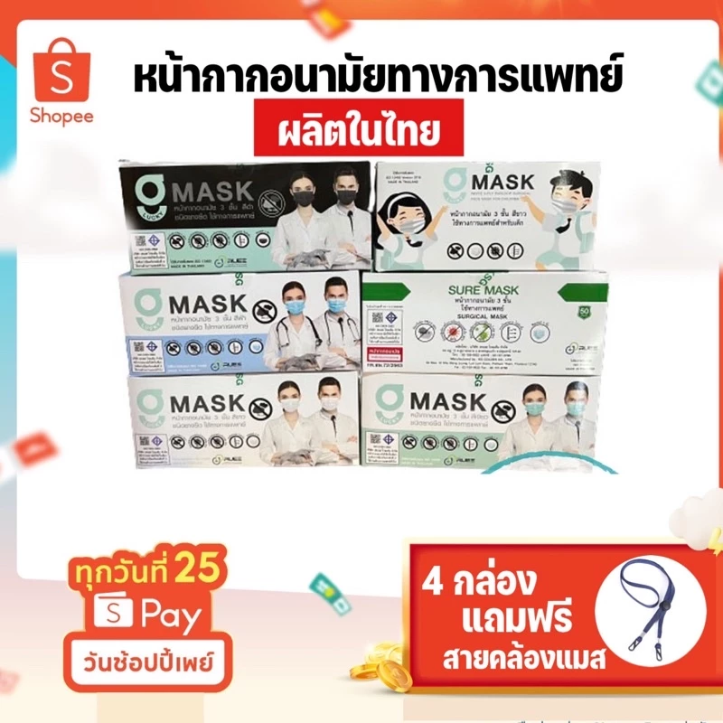 🔥 พร้อมส่งทุกวัน🔥หน้ากากอนามัยการแพทย์ sure mask g lucky แมส 3ชั้น หน้ากากอนามัยผู้ใหญ่