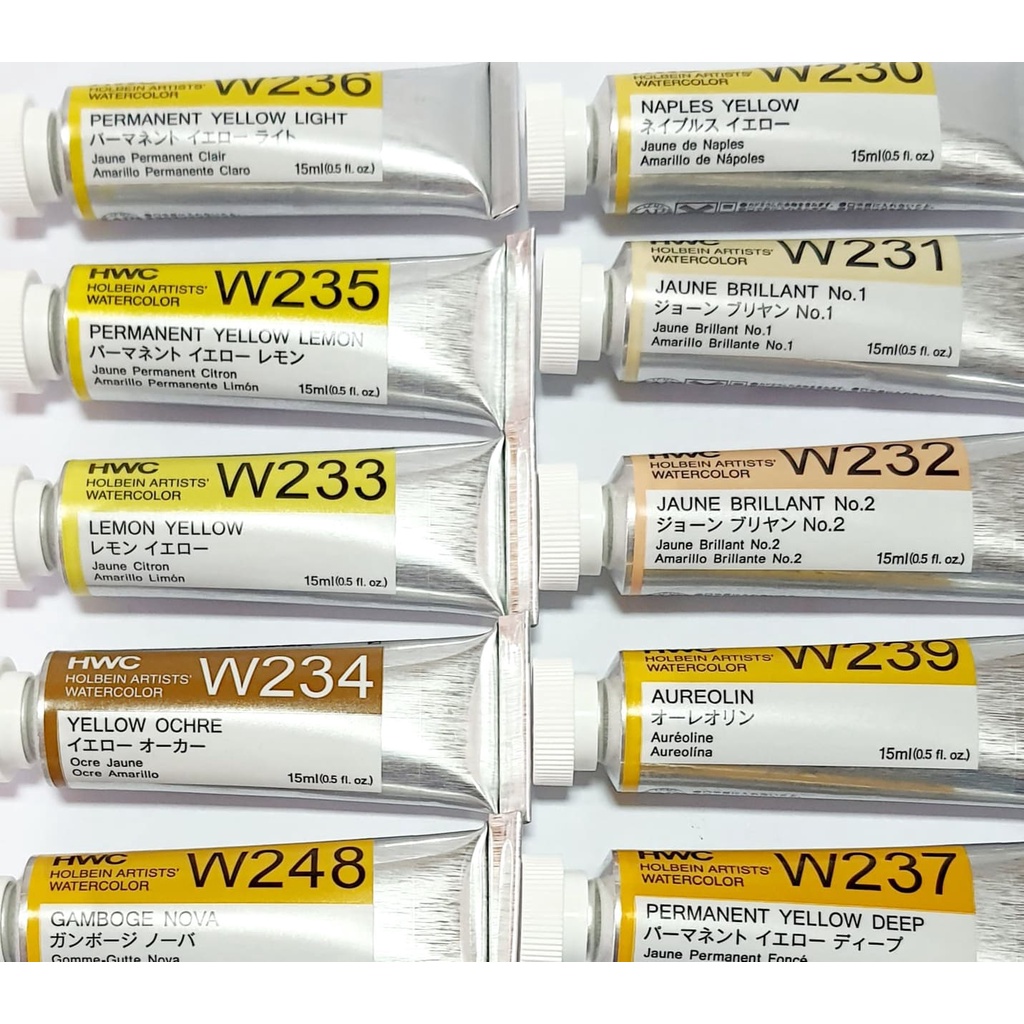 สีน้ำโฮลเบนเฉดสีเหลือง Holbein ๋Japan artist watercolor Yellow Shade 5/15/60ml ホルベイン透明水彩絵具 イエロー