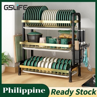 GSlife 2/3-Tier Dish Drainer Dish Drying Rack Kitchen Countertop Plate Organizer Storage Shelf