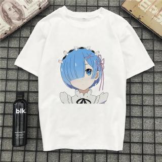 เสื้อยืดแขนสั้นคอสเพลย์ rezero ram and rem